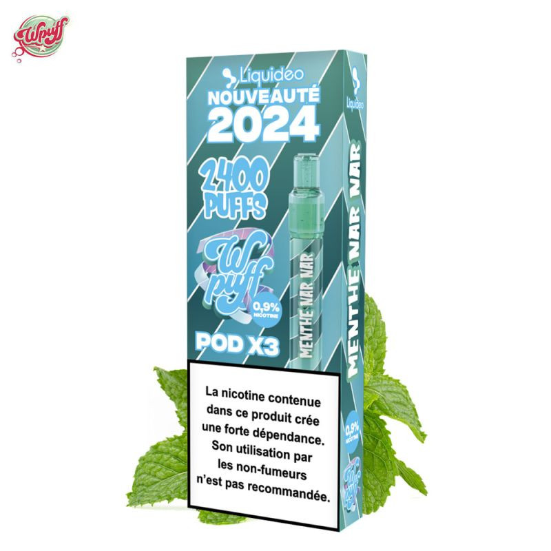 KIT MENTHE NAR NAR BATTERIE + 3 CARTOUCHES 2400 PUFFS - WPUFF 2.0 - LIQUIDEO